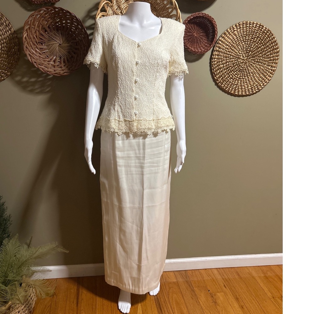 Patra 2 Piece Skirt‎ Set Ivory Iridescent Victorian Princess Wedding Floral Maxi